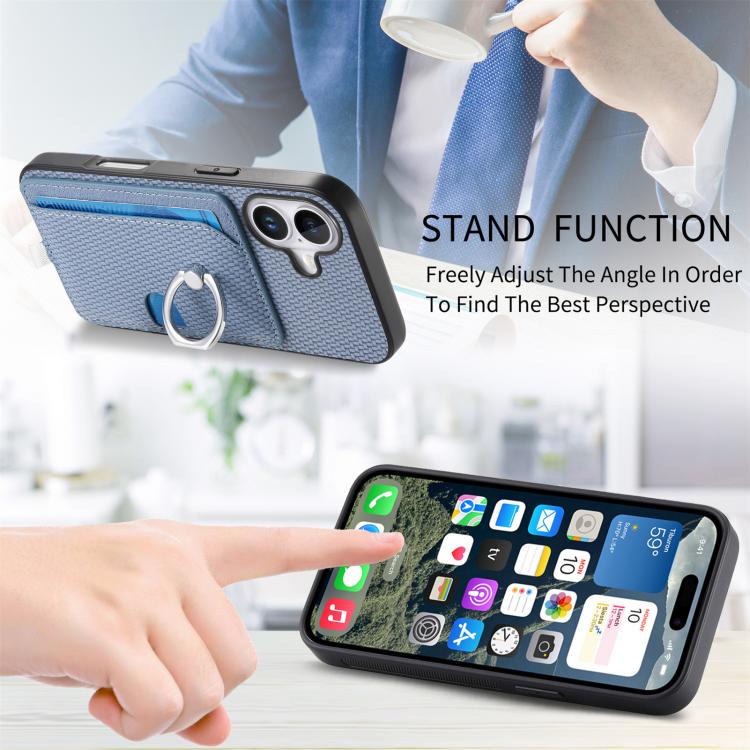 Carbon Fiber Ring Side Insert Card Bag MagSafe Phone Case, For iPhone XS Max, For iPhone 7 / 8 / SE 2022, For iPhone X / XS, For iPhone 7 Plus / 8 Plus, For iPhone 6 Plus / 6s Plus, For iPhone 6 / 6s