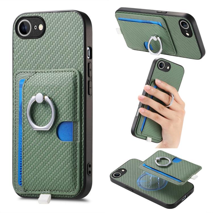 Carbon Fiber Ring Side Insert Card Bag MagSafe Phone Case, For iPhone XS Max, For iPhone 7 / 8 / SE 2022, For iPhone X / XS, For iPhone 7 Plus / 8 Plus, For iPhone 6 Plus / 6s Plus, For iPhone 6 / 6s