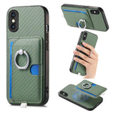 Carbon Fiber Ring Side Insert Card Bag MagSafe Phone Case, For iPhone XS Max, For iPhone 7 / 8 / SE 2022, For iPhone X / XS, For iPhone 7 Plus / 8 Plus, For iPhone 6 Plus / 6s Plus, For iPhone 6 / 6s