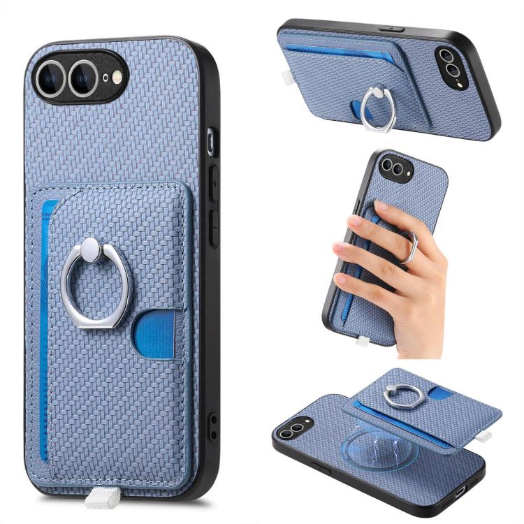 Carbon Fiber Ring Side Insert Card Bag MagSafe Phone Case, For iPhone XS Max, For iPhone 7 / 8 / SE 2022, For iPhone X / XS, For iPhone 7 Plus / 8 Plus, For iPhone 6 Plus / 6s Plus, For iPhone 6 / 6s