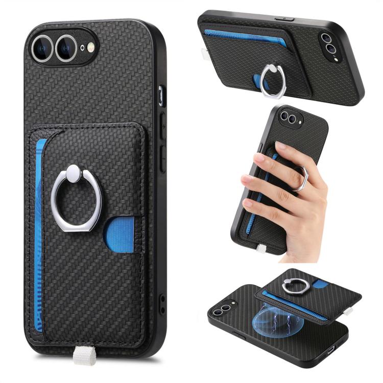 Carbon Fiber Ring Side Insert Card Bag MagSafe Phone Case, For iPhone XS Max, For iPhone 7 / 8 / SE 2022, For iPhone X / XS, For iPhone 7 Plus / 8 Plus, For iPhone 6 Plus / 6s Plus, For iPhone 6 / 6s