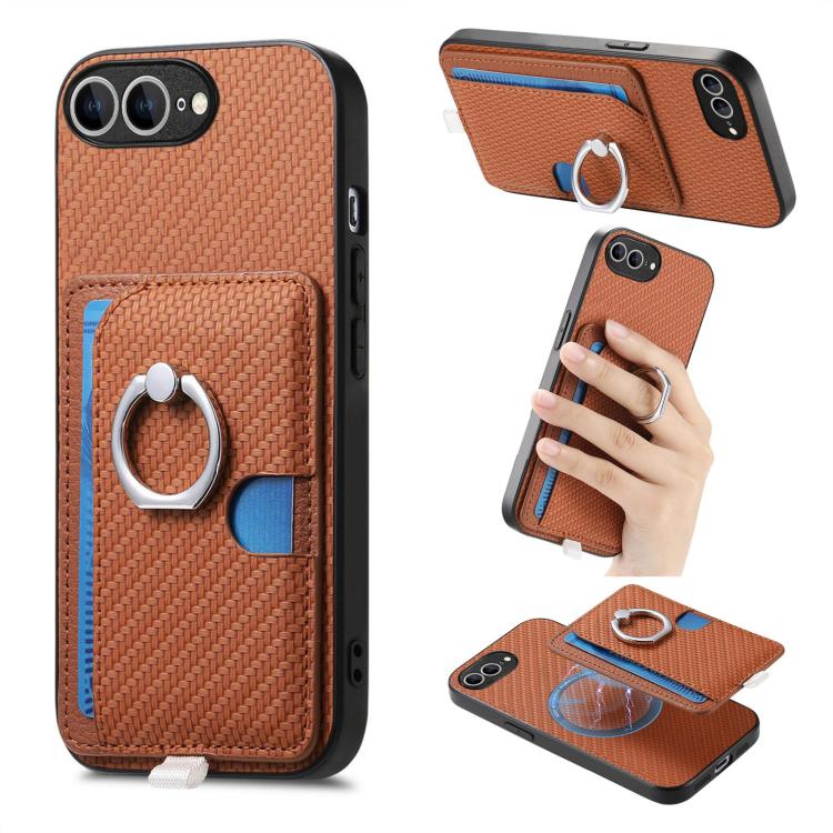 Carbon Fiber Ring Side Insert Card Bag MagSafe Phone Case, For iPhone XS Max, For iPhone 7 / 8 / SE 2022, For iPhone X / XS, For iPhone 7 Plus / 8 Plus, For iPhone 6 Plus / 6s Plus, For iPhone 6 / 6s