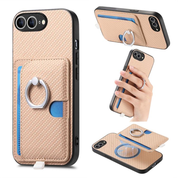 Carbon Fiber Ring Side Insert Card Bag MagSafe Phone Case, For iPhone XS Max, For iPhone 7 / 8 / SE 2022, For iPhone X / XS, For iPhone 7 Plus / 8 Plus, For iPhone 6 Plus / 6s Plus, For iPhone 6 / 6s