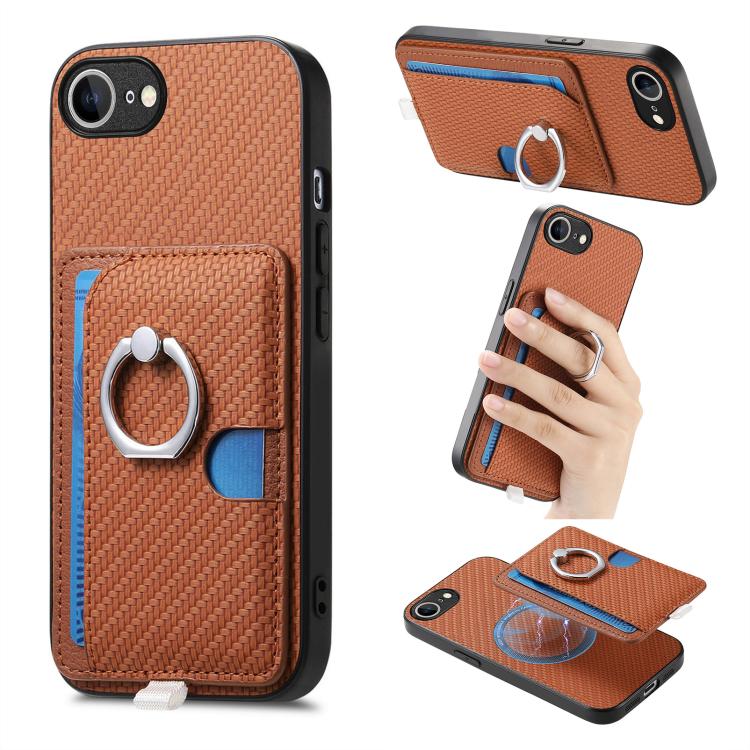 Carbon Fiber Ring Side Insert Card Bag MagSafe Phone Case, For iPhone XS Max, For iPhone 7 / 8 / SE 2022, For iPhone X / XS, For iPhone 7 Plus / 8 Plus, For iPhone 6 Plus / 6s Plus, For iPhone 6 / 6s