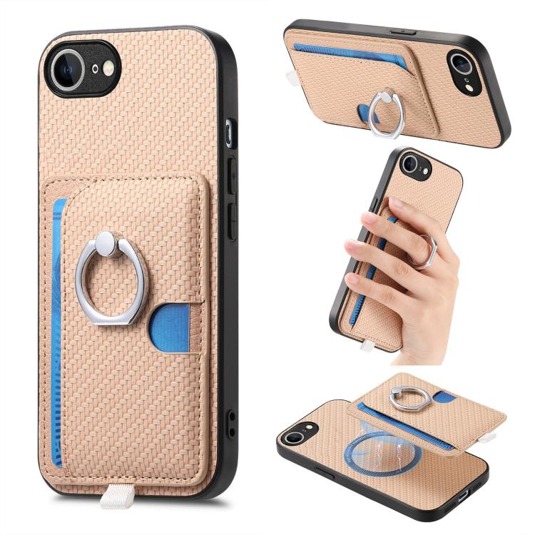 Carbon Fiber Ring Side Insert Card Bag MagSafe Phone Case, For iPhone XS Max, For iPhone 7 / 8 / SE 2022, For iPhone X / XS, For iPhone 7 Plus / 8 Plus, For iPhone 6 Plus / 6s Plus, For iPhone 6 / 6s