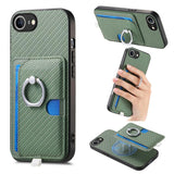 Carbon Fiber Ring Side Insert Card Bag MagSafe Phone Case, For iPhone XS Max, For iPhone 7 / 8 / SE 2022, For iPhone X / XS, For iPhone 7 Plus / 8 Plus, For iPhone 6 Plus / 6s Plus, For iPhone 6 / 6s