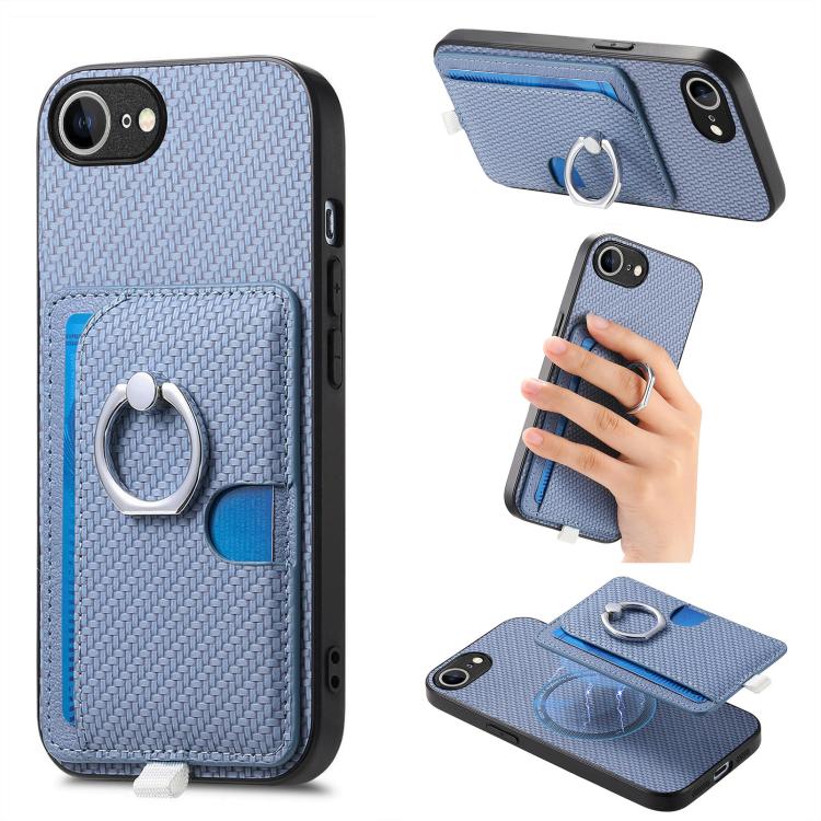 Carbon Fiber Ring Side Insert Card Bag MagSafe Phone Case, For iPhone XS Max, For iPhone 7 / 8 / SE 2022, For iPhone X / XS, For iPhone 7 Plus / 8 Plus, For iPhone 6 Plus / 6s Plus, For iPhone 6 / 6s