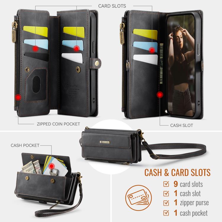 CaseMe C39 RFID Blocking Zipper Wallet Leather Phone Case with Crossbody Strap, For iPhone 13 Pro Max, For iPhone 13 Pro, For iPhone 13, For iPhone 13 mini, For iPhone 12 / 12 Pro, For iPhone 12 Pro Max, For iPhone 12 mini, For iPhone 11 Pro Max       ...
