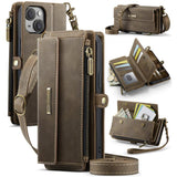 CaseMe C39 RFID Blocking Zipper Wallet Leather Phone Case with Crossbody Strap, For iPhone 13 Pro Max, For iPhone 13 Pro, For iPhone 13, For iPhone 13 mini, For iPhone 12 / 12 Pro, For iPhone 12 Pro Max, For iPhone 12 mini, For iPhone 11 Pro Max       ...