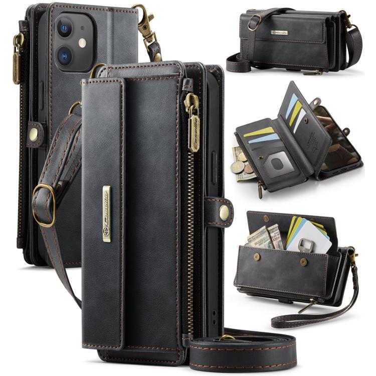 CaseMe C39 RFID Blocking Zipper Wallet Leather Phone Case with Crossbody Strap, For iPhone 13 Pro Max, For iPhone 13 Pro, For iPhone 13, For iPhone 13 mini, For iPhone 12 / 12 Pro, For iPhone 12 Pro Max, For iPhone 12 mini, For iPhone 11 Pro Max       ...
