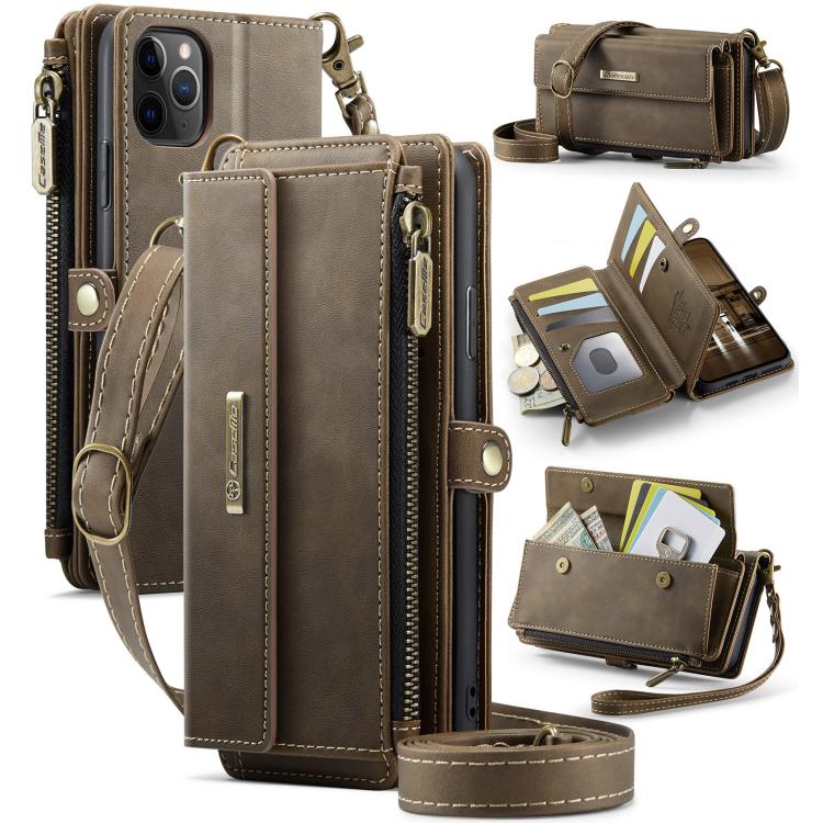 CaseMe C39 RFID Blocking Zipper Wallet Leather Phone Case with Crossbody Strap, For iPhone 13 Pro Max, For iPhone 13 Pro, For iPhone 13, For iPhone 13 mini, For iPhone 12 / 12 Pro, For iPhone 12 Pro Max, For iPhone 12 mini, For iPhone 11 Pro Max       ...