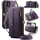 CaseMe C39 RFID Blocking Zipper Wallet Leather Phone Case with Crossbody Strap, For iPhone 13 Pro Max, For iPhone 13 Pro, For iPhone 13, For iPhone 13 mini, For iPhone 12 / 12 Pro, For iPhone 12 Pro Max, For iPhone 12 mini, For iPhone 11 Pro Max       ...