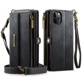 CaseMe C39 RFID Blocking Zipper Wallet Leather Phone Case with Crossbody Strap, For iPhone 11 Pro, For iPhone X / XS, For iPhone XR, For iPhone XS Max, For iPhone 7 Plus / 8 Plus