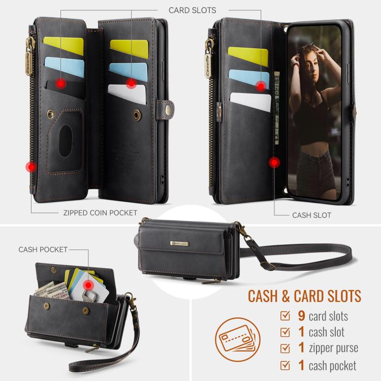 CaseMe C39 RFID Blocking Zipper Wallet Leather Phone Case with Crossbody Strap, For iPhone 11 Pro, For iPhone X / XS, For iPhone XR, For iPhone XS Max, For iPhone 7 Plus / 8 Plus