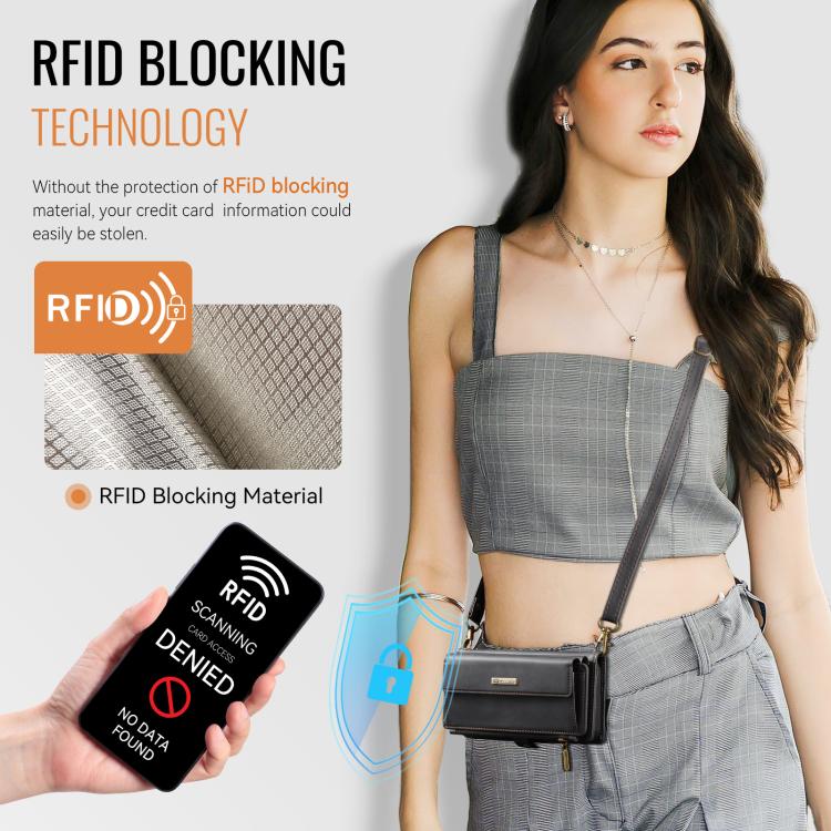 CaseMe C39 RFID Blocking Zipper Wallet Leather Phone Case with Crossbody Strap, For iPhone 11 Pro, For iPhone X / XS, For iPhone XR, For iPhone XS Max, For iPhone 7 Plus / 8 Plus
