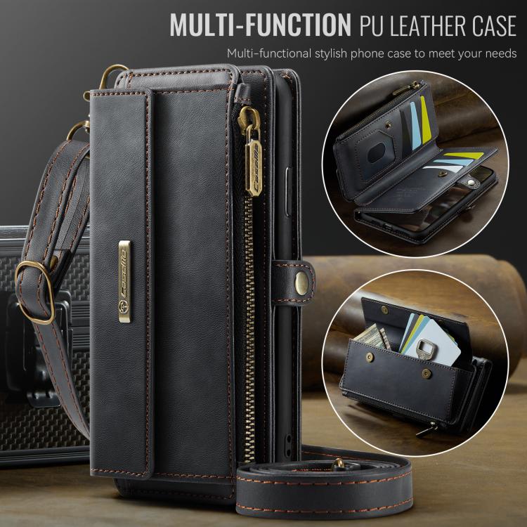 CaseMe C39 RFID Blocking Zipper Wallet Leather Phone Case with Crossbody Strap, For iPhone 11 Pro, For iPhone X / XS, For iPhone XR, For iPhone XS Max, For iPhone 7 Plus / 8 Plus