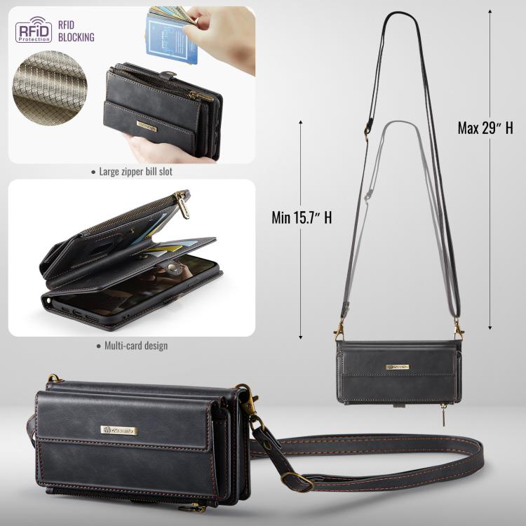 CaseMe C39 RFID Blocking Zipper Wallet Leather Phone Case with Crossbody Strap, For iPhone 11 Pro, For iPhone X / XS, For iPhone XR, For iPhone XS Max, For iPhone 7 Plus / 8 Plus