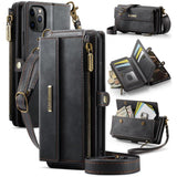 CaseMe C39 RFID Blocking Zipper Wallet Leather Phone Case with Crossbody Strap, For iPhone 11 Pro, For iPhone X / XS, For iPhone XR, For iPhone XS Max, For iPhone 7 Plus / 8 Plus