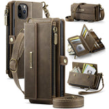 CaseMe C39 RFID Blocking Zipper Wallet Leather Phone Case with Crossbody Strap, For iPhone 11 Pro, For iPhone X / XS, For iPhone XR, For iPhone XS Max, For iPhone 7 Plus / 8 Plus