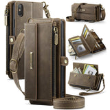 CaseMe C39 RFID Blocking Zipper Wallet Leather Phone Case with Crossbody Strap, For iPhone 11 Pro, For iPhone X / XS, For iPhone XR, For iPhone XS Max, For iPhone 7 Plus / 8 Plus