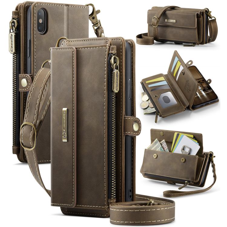 CaseMe C39 RFID Blocking Zipper Wallet Leather Phone Case with Crossbody Strap, For iPhone 11 Pro, For iPhone X / XS, For iPhone XR, For iPhone XS Max, For iPhone 7 Plus / 8 Plus