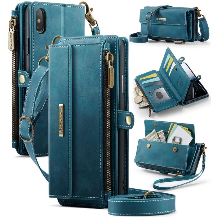CaseMe C39 RFID Blocking Zipper Wallet Leather Phone Case with Crossbody Strap, For iPhone 11 Pro, For iPhone X / XS, For iPhone XR, For iPhone XS Max, For iPhone 7 Plus / 8 Plus