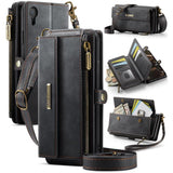 CaseMe C39 RFID Blocking Zipper Wallet Leather Phone Case with Crossbody Strap, For iPhone 11 Pro, For iPhone X / XS, For iPhone XR, For iPhone XS Max, For iPhone 7 Plus / 8 Plus