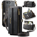 CaseMe C39 RFID Blocking Zipper Wallet Leather Phone Case with Crossbody Strap, For iPhone 11 Pro, For iPhone X / XS, For iPhone XR, For iPhone XS Max, For iPhone 7 Plus / 8 Plus