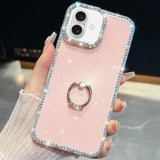 Rhinestone Glitter TPU Ring Holder Anti-fall Phone Case, For iPhone 17e / 16e, For iPhone 17 Pro Max, For iPhone 17 Pro, For iPhone 17, For iPhone Air, For iPhone 16 Pro Max, For iPhone 16 Pro, For iPhone 16 Plus