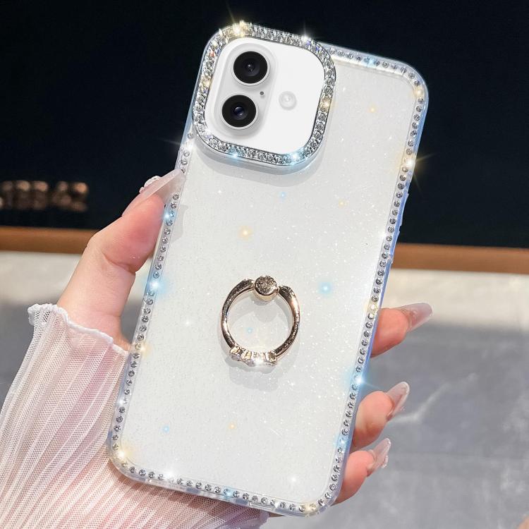 Rhinestone Glitter TPU Ring Holder Anti-fall Phone Case, For iPhone 17e / 16e, For iPhone 17 Pro Max, For iPhone 17 Pro, For iPhone 17, For iPhone Air, For iPhone 16 Pro Max, For iPhone 16 Pro, For iPhone 16 Plus