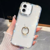 Rhinestone Glitter TPU Ring Holder Anti-fall Phone Case, For iPhone 17e / 16e, For iPhone 17 Pro Max, For iPhone 17 Pro, For iPhone 17, For iPhone Air, For iPhone 16 Pro Max, For iPhone 16 Pro, For iPhone 16 Plus