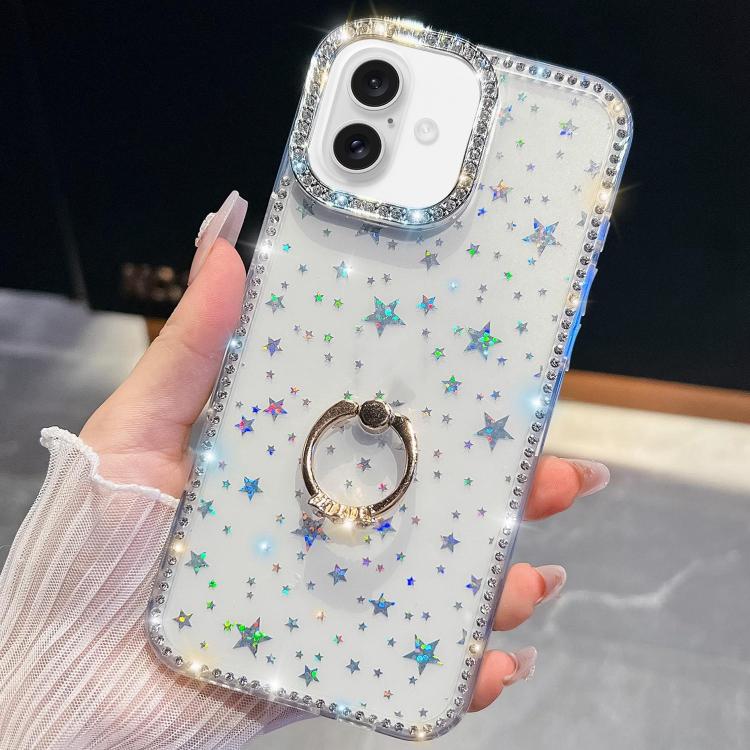 Rhinestone Glitter TPU Ring Holder Anti-fall Phone Case, For iPhone 16, For iPhone 15 Pro Max, For iPhone 15 Pro, For iPhone 15, For iPhone 14, For iPhone 14 Pro, For iPhone 14 Pro Max, For iPhone 13 Pro Max
