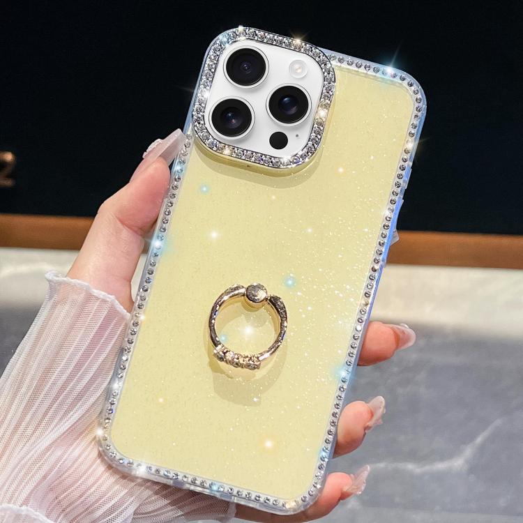Rhinestone Glitter TPU Ring Holder Anti-fall Phone Case, For iPhone 16, For iPhone 15 Pro Max, For iPhone 15 Pro, For iPhone 15, For iPhone 14, For iPhone 14 Pro, For iPhone 14 Pro Max, For iPhone 13 Pro Max
