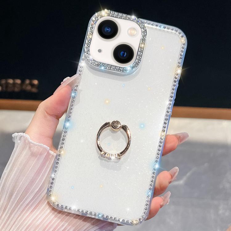 Rhinestone Glitter TPU Ring Holder Anti-fall Phone Case, For iPhone 16, For iPhone 15 Pro Max, For iPhone 15 Pro, For iPhone 15, For iPhone 14, For iPhone 14 Pro, For iPhone 14 Pro Max, For iPhone 13 Pro Max