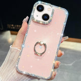 Rhinestone Glitter TPU Ring Holder Anti-fall Phone Case, For iPhone 16, For iPhone 15 Pro Max, For iPhone 15 Pro, For iPhone 15, For iPhone 14, For iPhone 14 Pro, For iPhone 14 Pro Max, For iPhone 13 Pro Max