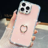 Rhinestone Glitter TPU Ring Holder Anti-fall Phone Case, For iPhone 16, For iPhone 15 Pro Max, For iPhone 15 Pro, For iPhone 15, For iPhone 14, For iPhone 14 Pro, For iPhone 14 Pro Max, For iPhone 13 Pro Max