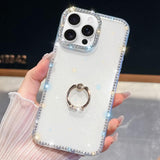 Rhinestone Glitter TPU Ring Holder Anti-fall Phone Case, For iPhone 16, For iPhone 15 Pro Max, For iPhone 15 Pro, For iPhone 15, For iPhone 14, For iPhone 14 Pro, For iPhone 14 Pro Max, For iPhone 13 Pro Max