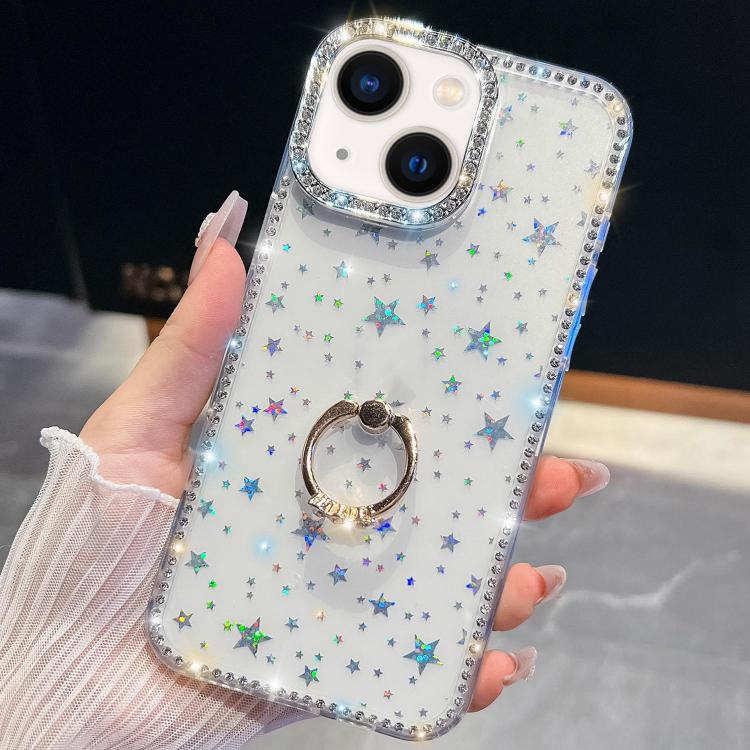 Rhinestone Glitter TPU Ring Holder Anti-fall Phone Case, For iPhone 13 Pro, For iPhone 13