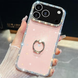 Rhinestone Glitter TPU Ring Holder Anti-fall Phone Case, For iPhone 17e / 16e, For iPhone 17 Pro Max, For iPhone 17 Pro, For iPhone 17, For iPhone Air, For iPhone 16 Pro Max, For iPhone 16 Pro, For iPhone 16 Plus