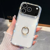 Rhinestone Glitter TPU Ring Holder Anti-fall Phone Case, For iPhone 17e / 16e, For iPhone 17 Pro Max, For iPhone 17 Pro, For iPhone 17, For iPhone Air, For iPhone 16 Pro Max, For iPhone 16 Pro, For iPhone 16 Plus