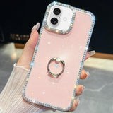 Rhinestone Glitter TPU Ring Holder Anti-fall Phone Case, For iPhone 17e / 16e, For iPhone 17 Pro Max, For iPhone 17 Pro, For iPhone 17, For iPhone Air, For iPhone 16 Pro Max, For iPhone 16 Pro, For iPhone 16 Plus