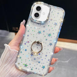 Rhinestone Glitter TPU Ring Holder Anti-fall Phone Case, For iPhone 17e / 16e, For iPhone 17 Pro Max, For iPhone 17 Pro, For iPhone 17, For iPhone Air, For iPhone 16 Pro Max, For iPhone 16 Pro, For iPhone 16 Plus