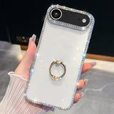 Rhinestone Glitter TPU Ring Holder Anti-fall Phone Case, For iPhone 17e / 16e, For iPhone 17 Pro Max, For iPhone 17 Pro, For iPhone 17, For iPhone Air, For iPhone 16 Pro Max, For iPhone 16 Pro, For iPhone 16 Plus