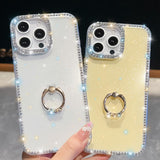 Rhinestone Glitter TPU Ring Holder Anti-fall Phone Case, For iPhone 17e / 16e, For iPhone 17 Pro Max, For iPhone 17 Pro, For iPhone 17, For iPhone Air, For iPhone 16 Pro Max, For iPhone 16 Pro, For iPhone 16 Plus