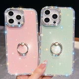 Rhinestone Glitter TPU Ring Holder Anti-fall Phone Case, For iPhone 13 Pro, For iPhone 13