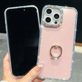 Rhinestone Glitter TPU Ring Holder Anti-fall Phone Case, For iPhone 17e / 16e, For iPhone 17 Pro Max, For iPhone 17 Pro, For iPhone 17, For iPhone Air, For iPhone 16 Pro Max, For iPhone 16 Pro, For iPhone 16 Plus