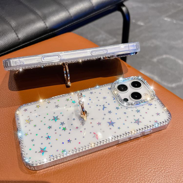Rhinestone Glitter TPU Ring Holder Anti-fall Phone Case, For iPhone 16, For iPhone 15 Pro Max, For iPhone 15 Pro, For iPhone 15, For iPhone 14, For iPhone 14 Pro, For iPhone 14 Pro Max, For iPhone 13 Pro Max