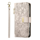 Flowers Leaves Zipper Wallet Leather Phone Case with Strap, For iPhone 13 Pro, For iPhone 12 / 12 Pro, For iPhone 12 Pro Max
