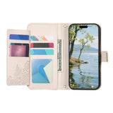 Flowers Leaves Zipper Wallet Leather Phone Case with Strap, For iPhone 13 Pro, For iPhone 12 / 12 Pro, For iPhone 12 Pro Max