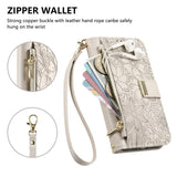 Flowers Leaves Zipper Wallet Leather Phone Case with Strap, For iPhone 13 Pro, For iPhone 12 / 12 Pro, For iPhone 12 Pro Max
